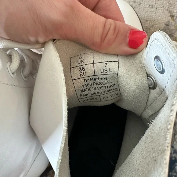 Dr Doc Martens 1460 Pascal Virginia Leather White Combat Boots Blanche Size 7 Wo - Picture 5 of 6